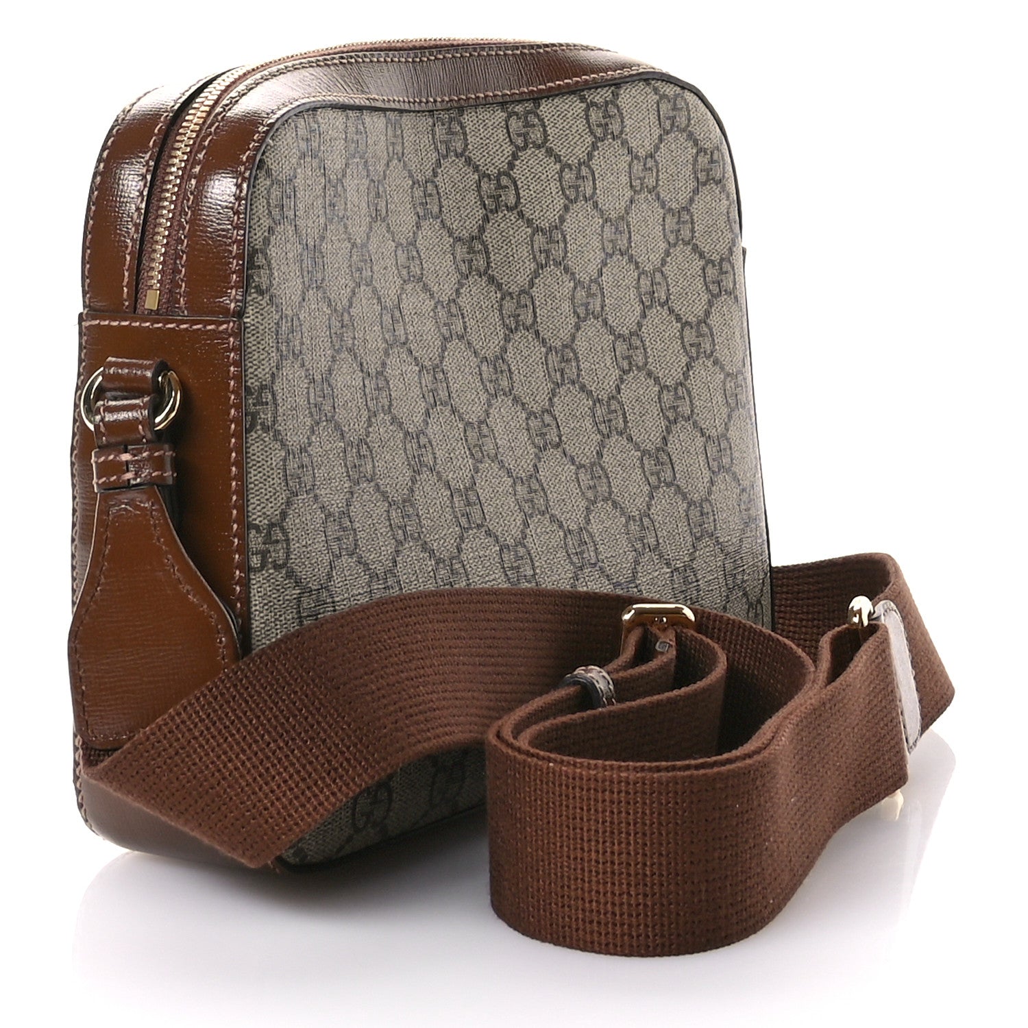 GG Supreme Monogram Azalea Calfskin Retro Interlocking G Messenger Shoulder Bag Beige Ebony Brown Sugar