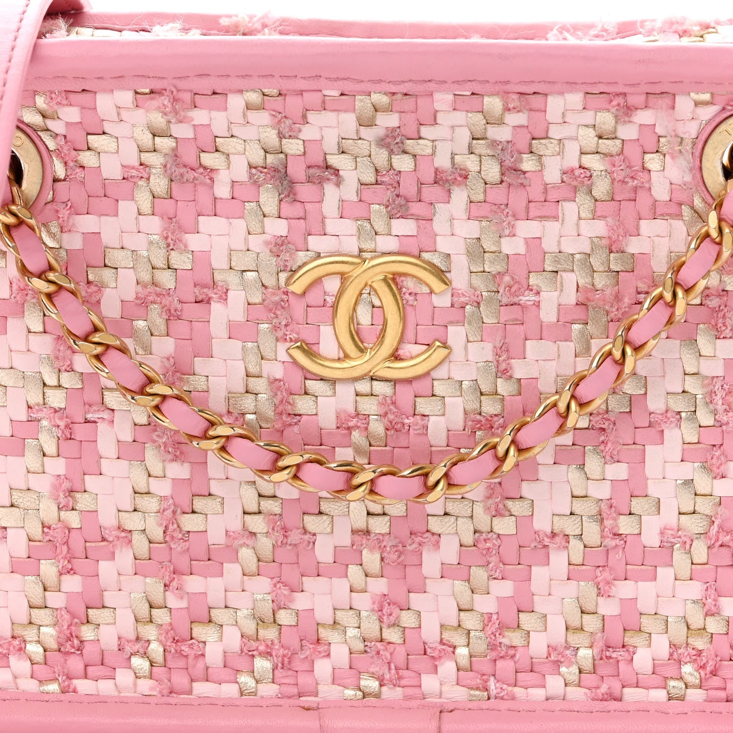 Metallic Lambskin Viscose Woven Camera Case Rose Beige