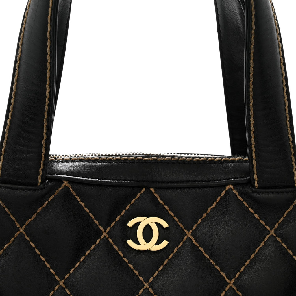 Calfskin Wild Stitch Vertical Top Handle Bag Black