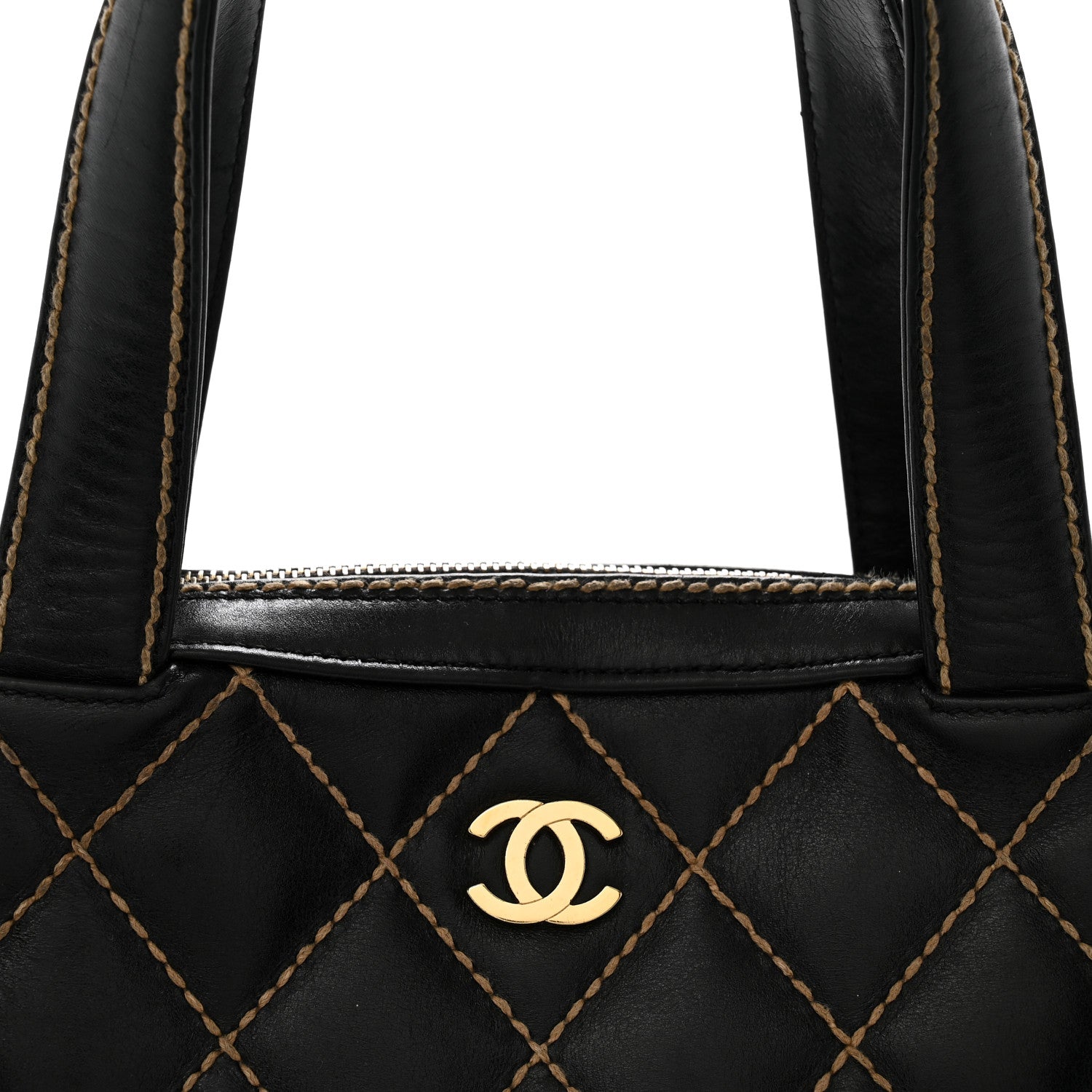 Calfskin Wild Stitch Vertical Top Handle Bag Black