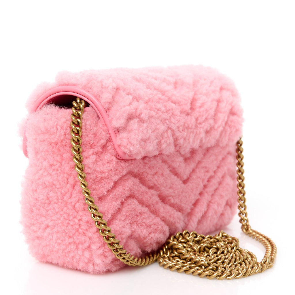 Shearling Matelasse Super Mini GG Marmont Shoulder Bag Lotus Pink