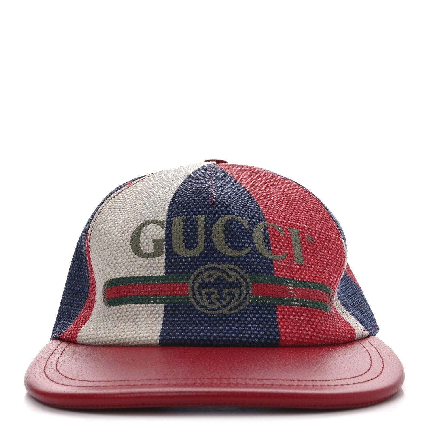 Canvas Textured Calfskin Sylvie Stripe Logo Baseball Hat S White Red