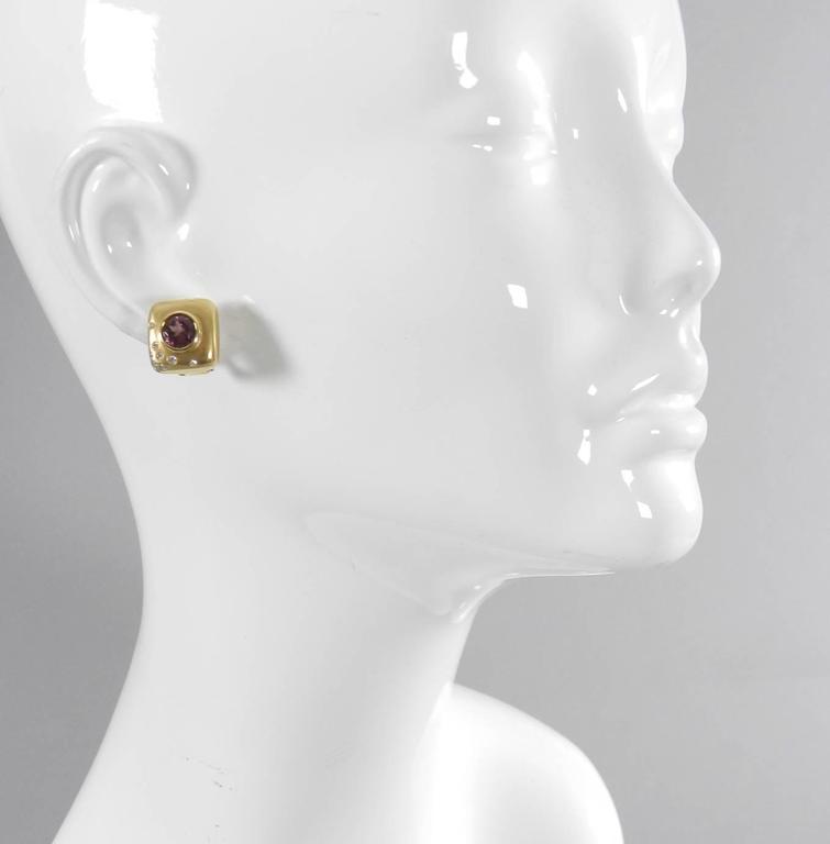 Angela Cummings Pink Tourmaline Diamond Brushed Gold Square Earrings