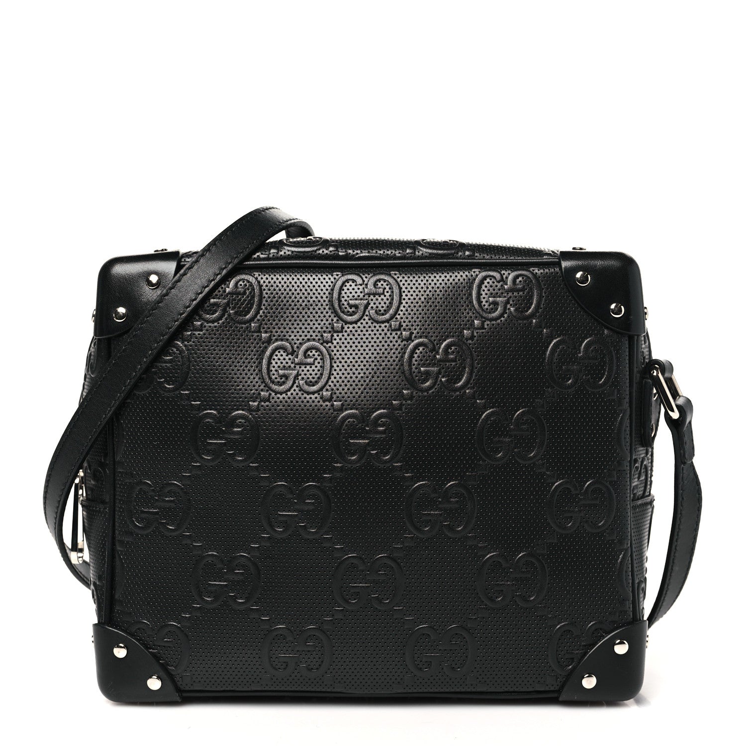 Calfskin GG Tennis Embossed Square Messenger Bag Black