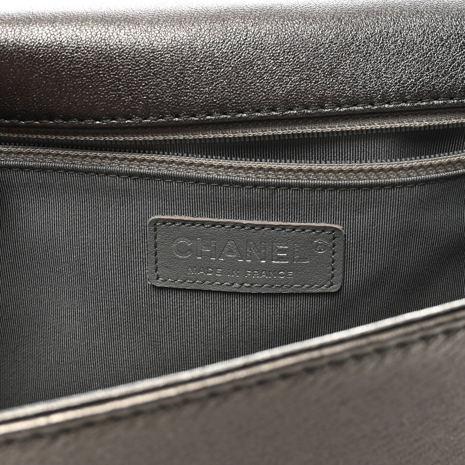 Metallic Lambskin Perforated New Medium Boy Flap Dark Silver
