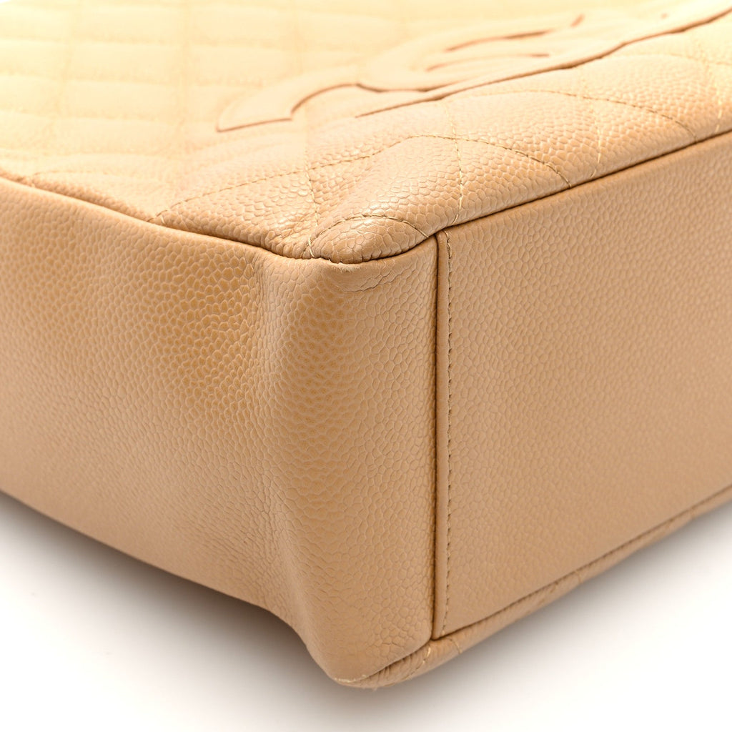 Caviar Quilted Petit Shopping Tote PST Dark Beige