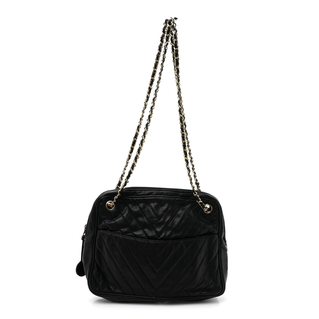 Lambskin Surpique Chevron Small Tote Black