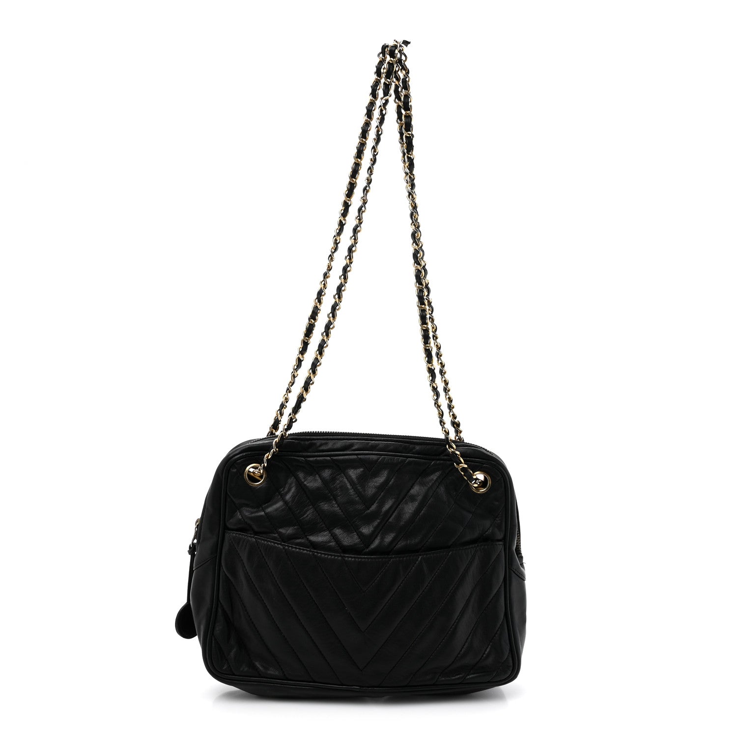 Lambskin Surpique Chevron Small Tote Black