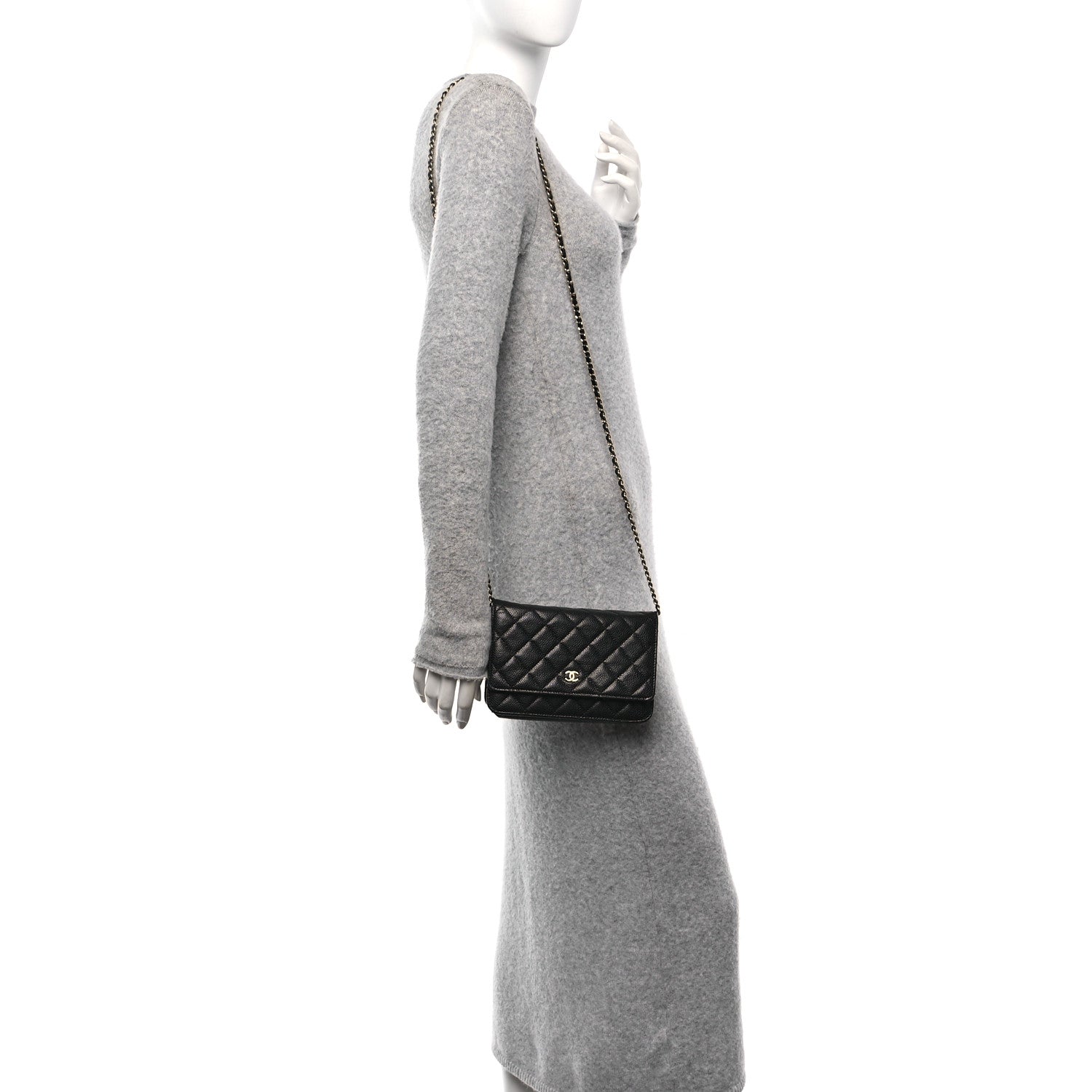 Caviar Quilted Wallet on Chain WOC Black