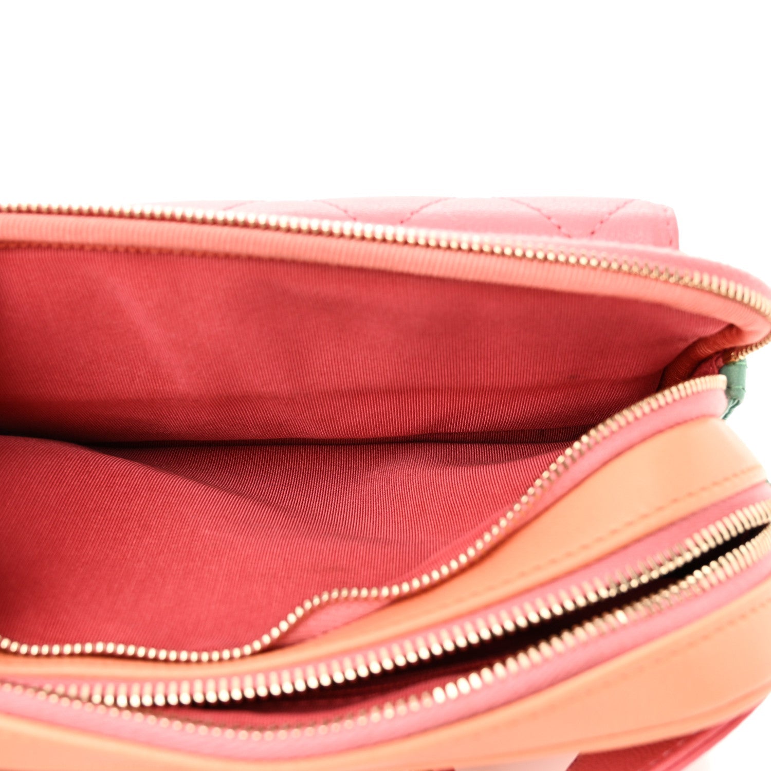Goatskin Quilted Tri-Color In & Out Waist Bag Orange Green Pink