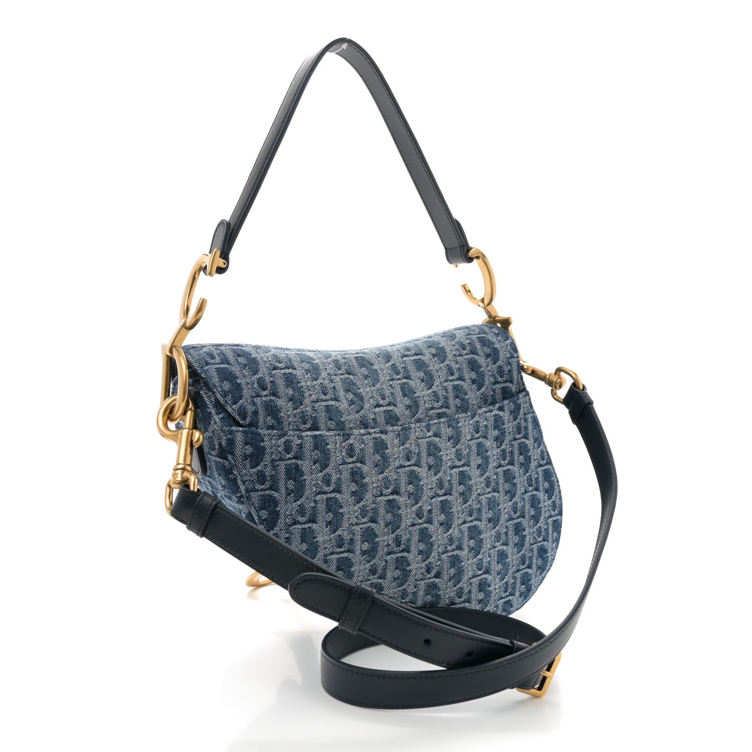 Denim Oblique Jacquard Saddle Bag With Strap Blue