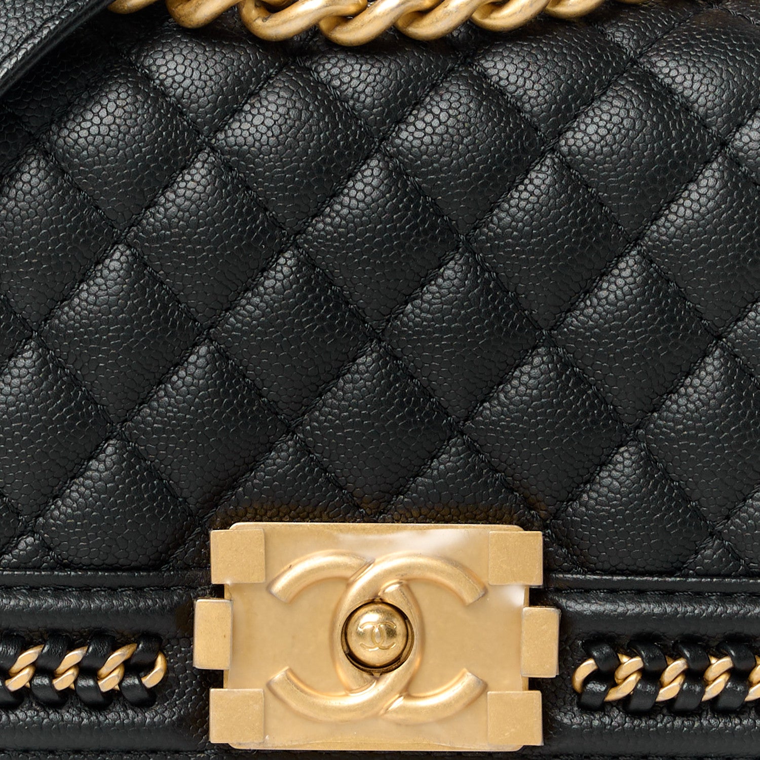 Caviar Quilted Small Chain Around Boy Flap Black