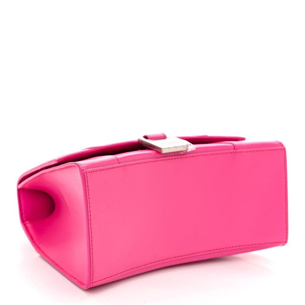 Shiny Box Calfskin Small Hourglass Top Handle Bag Acid Fuchsia