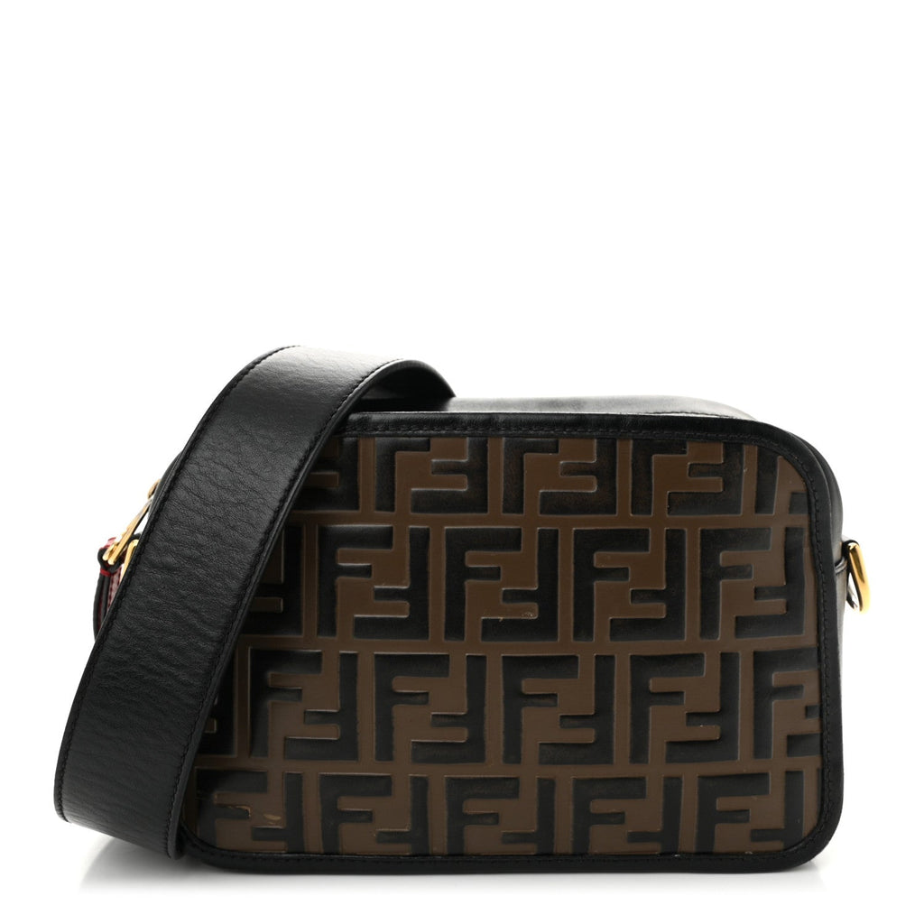 Vitello Century F is Fendi Bi-Color FF 1974 Embossed Camera Case Maya Black