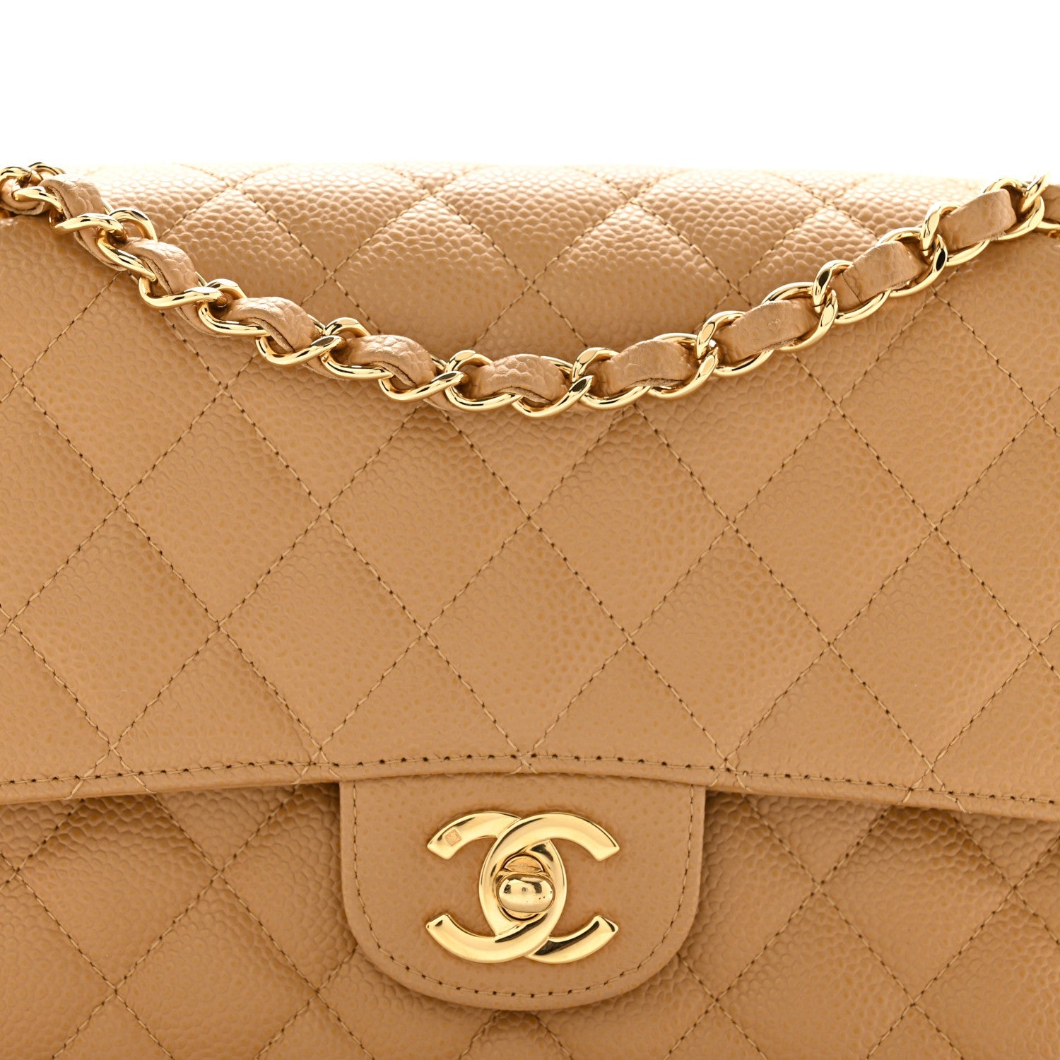 Caviar Quilted Medium Double Flap Beige