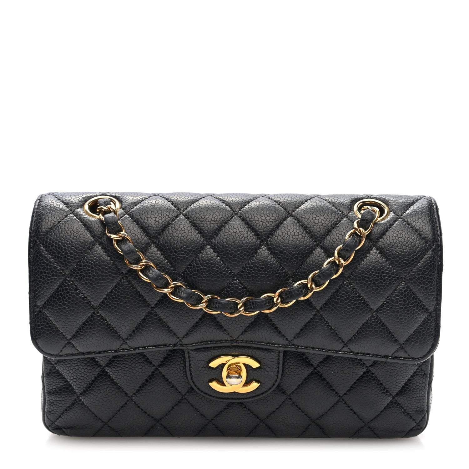 Caviar Quilted Small Double Flap Black