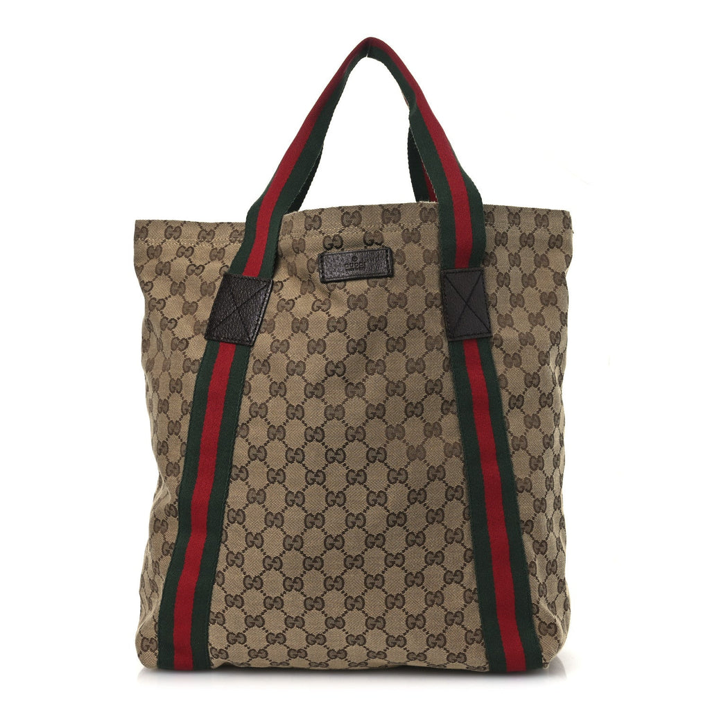 GG Monogram Medium Web Handle Vertical Tote Dark Brown