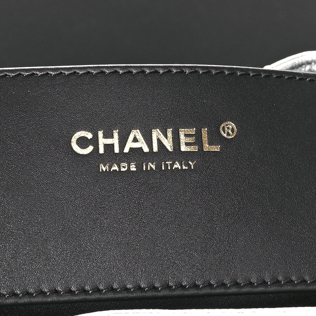 Metallic Caviar Quilted Medium Chanel 25 Handbag Silver