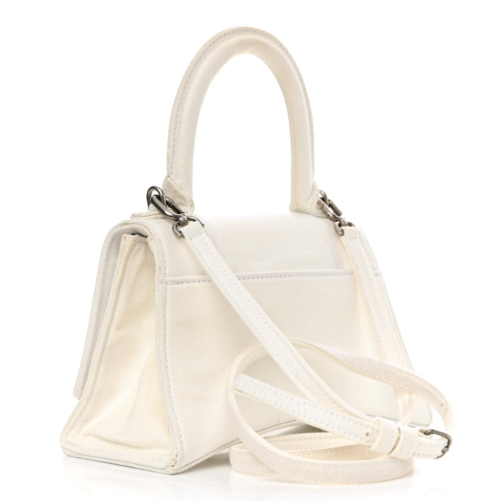 Cotton Canvas Small Hourglass Top Handle Bag White