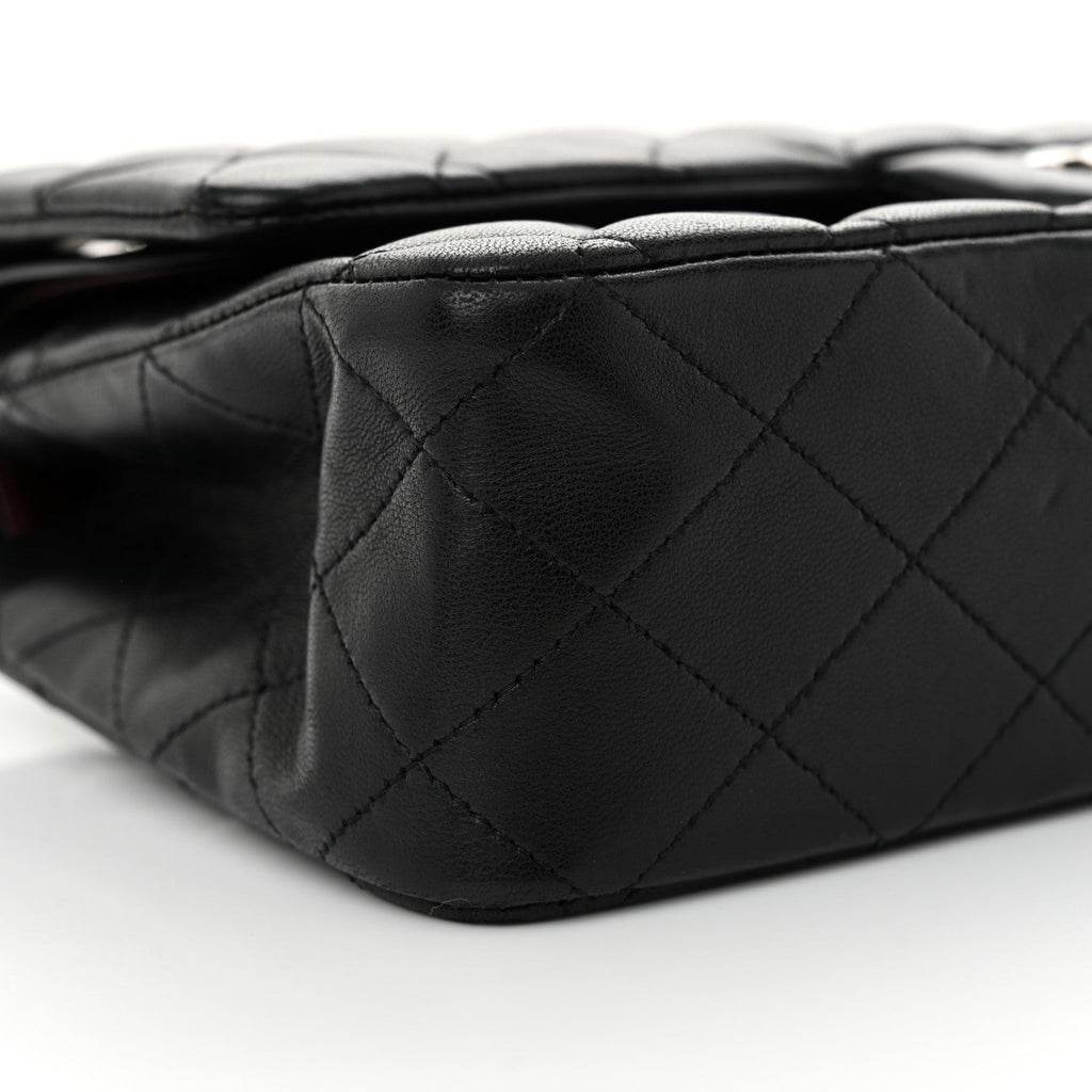 Lambskin Quilted Medium Double Flap Black