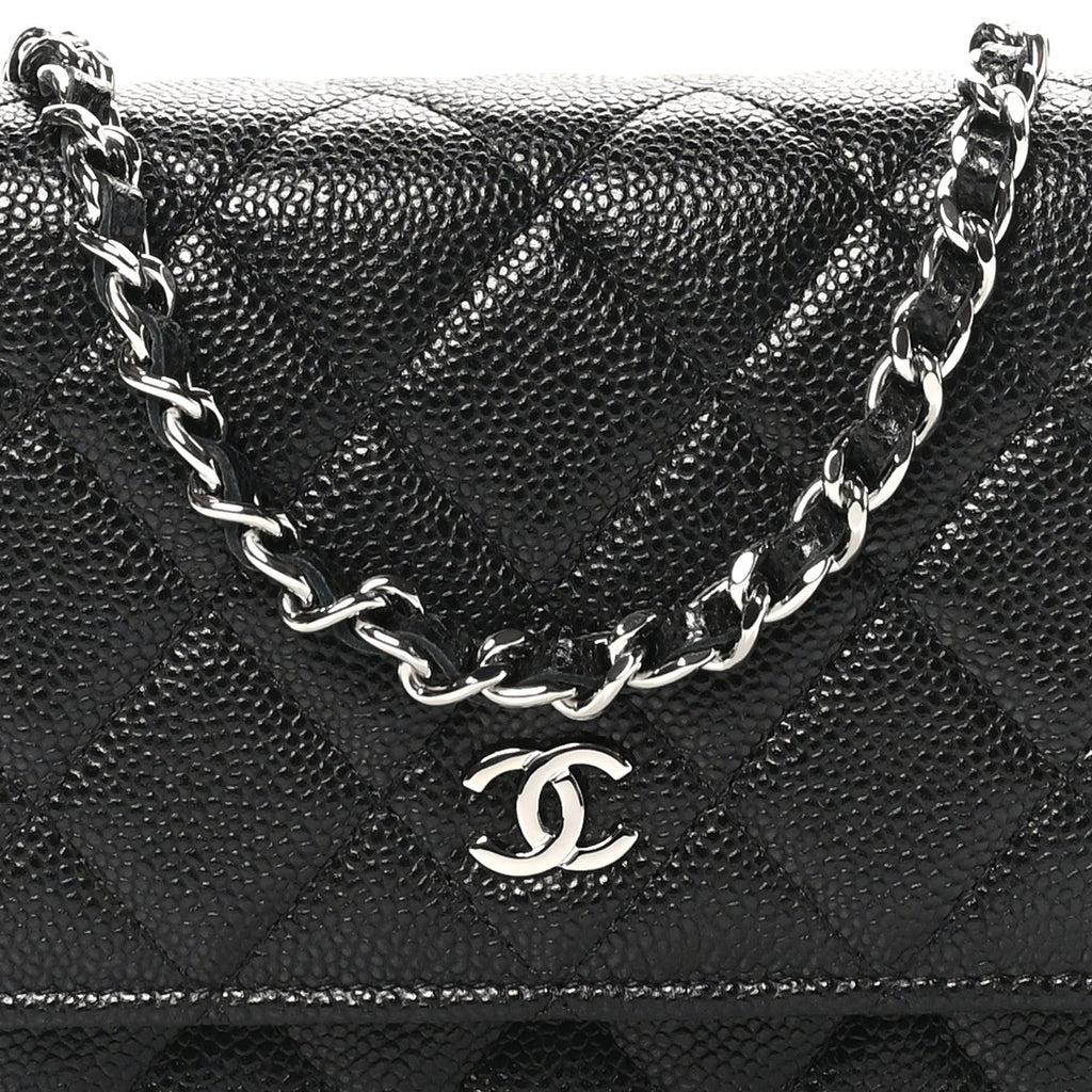 Caviar Quilted Mini Wallet On Chain WOC Black