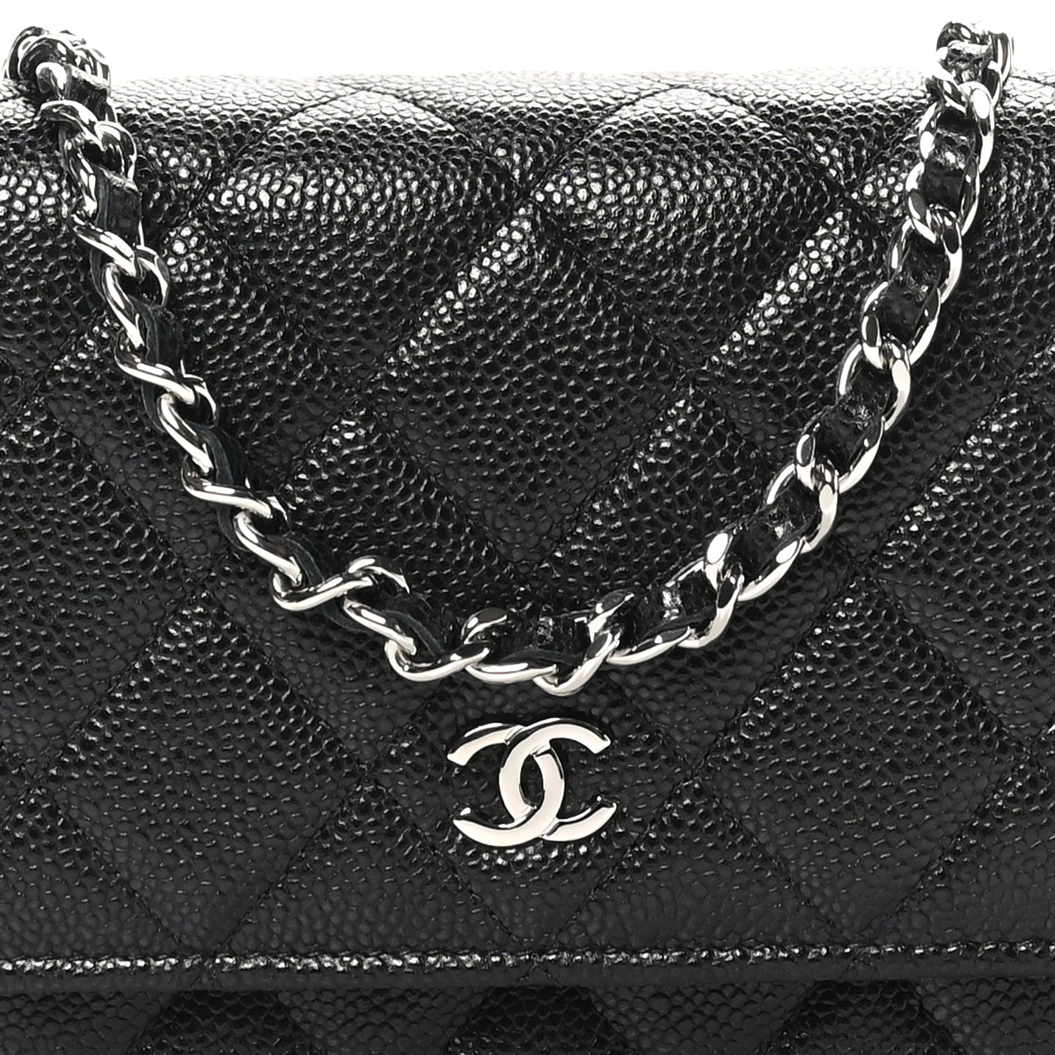 Caviar Quilted Mini Wallet On Chain WOC Black