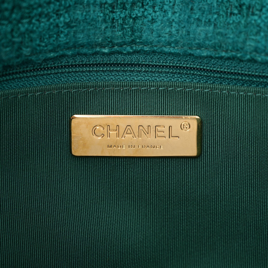 Tweed Quilted Large Chanel 19 Flap Green