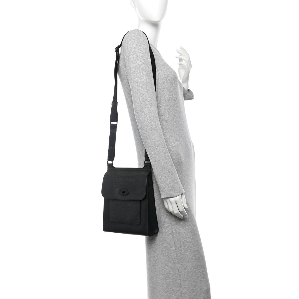 Calfskin Crocodile Embossed Effect Antony Messenger Crossbody Black