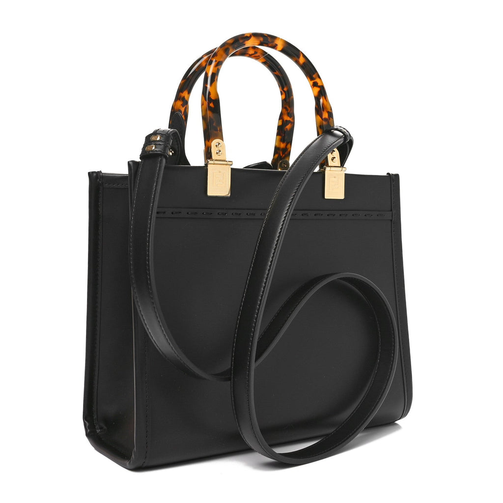 Vitello King Plexiglass Logo Embossed Small Fendi Sunshine Shopper Tote Black