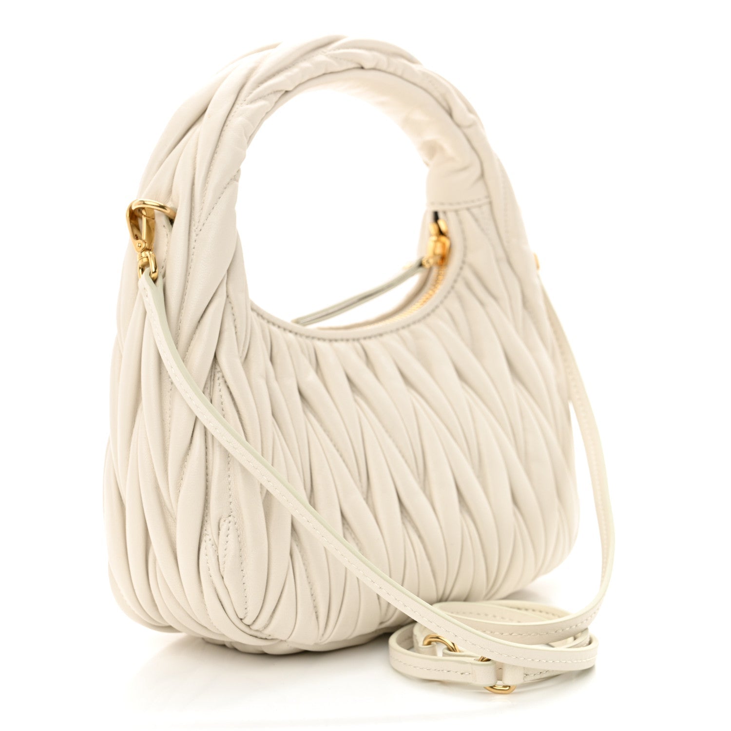 Nappa Matelasse Small Wander Hobo White