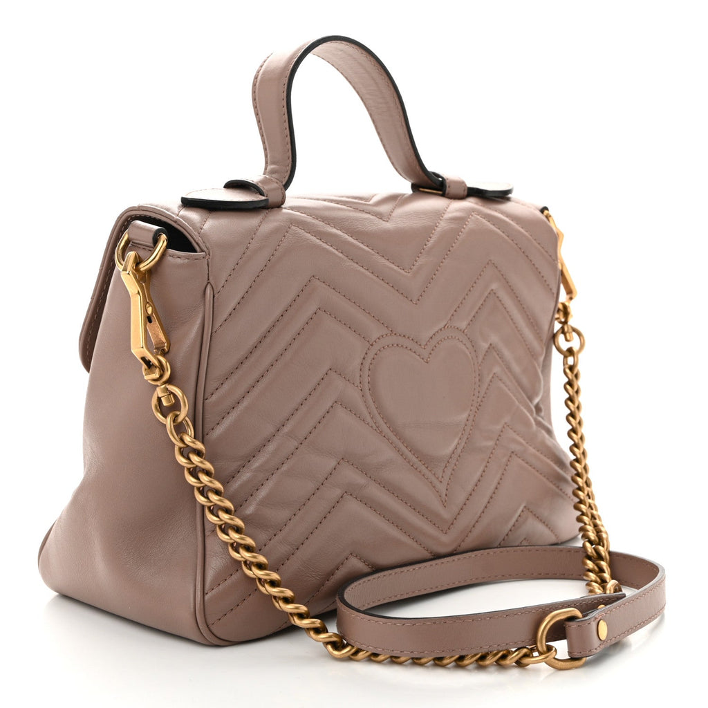 Calfskin Matelasse Small GG Marmont Top Handle Shoulder Bag Porcelain Rose