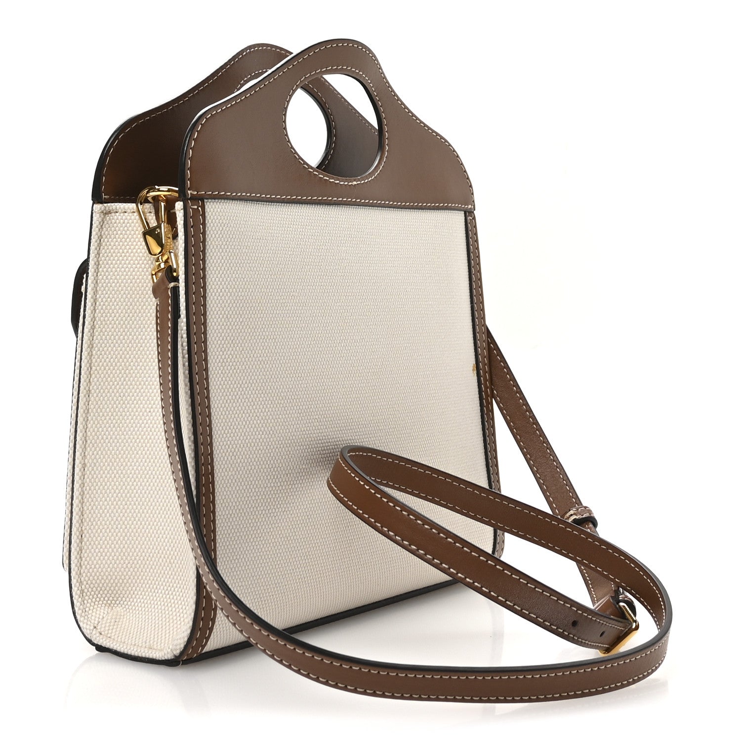 Canvas Smooth Calfskin Two Tone Mini Pocket Bag Natural Malt Brown