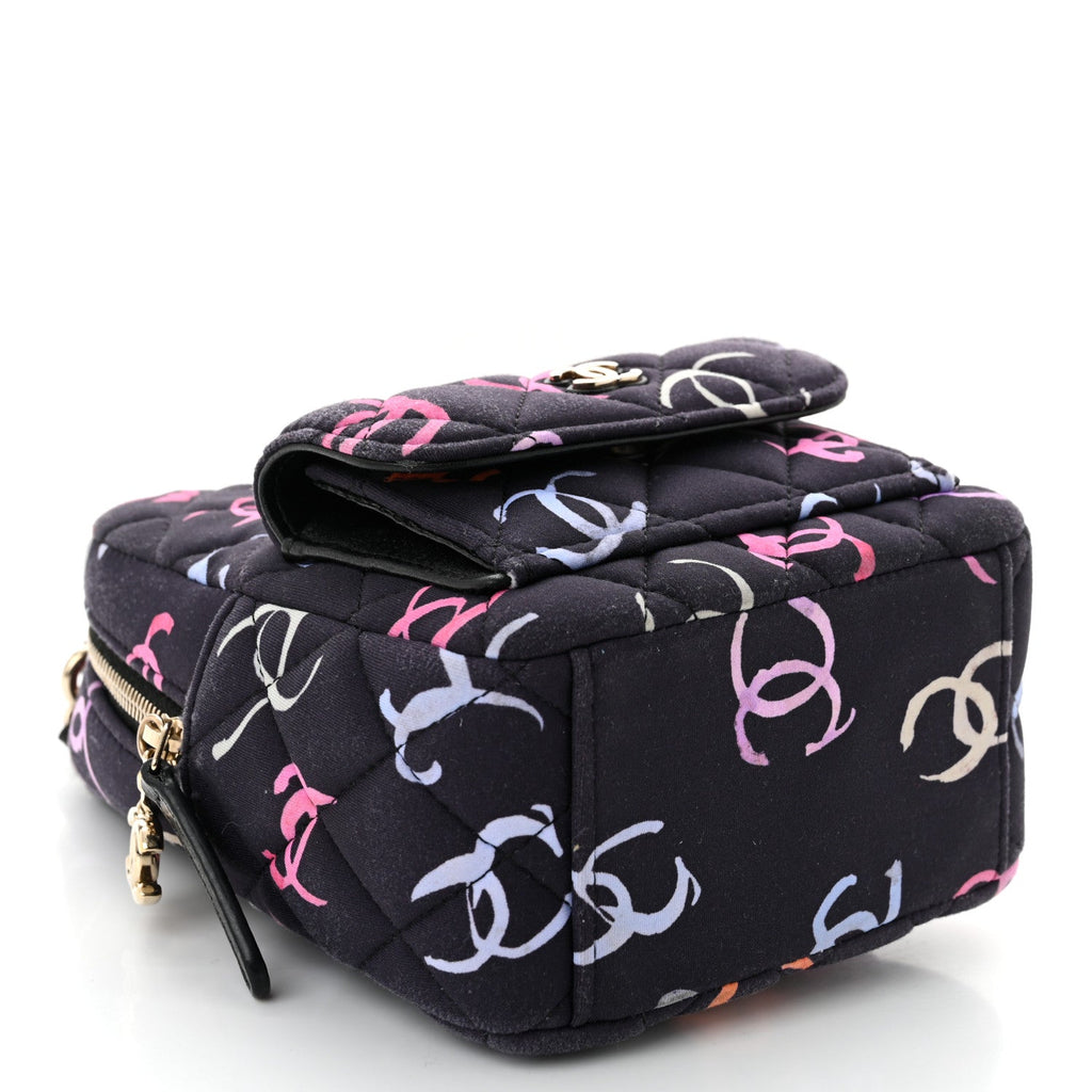 Printed Fabric Quilted CC Mini Classic Backpack Black Multicolor