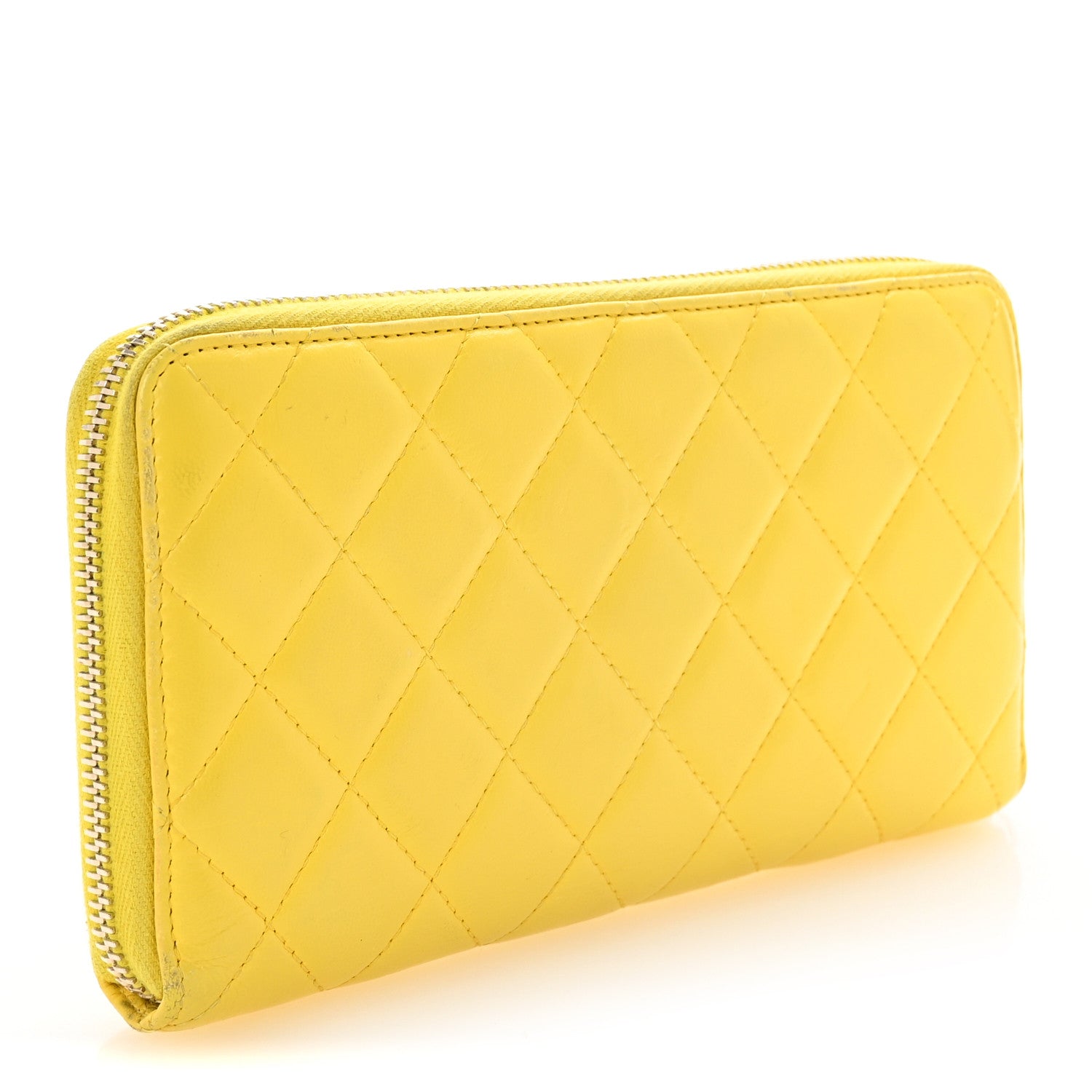 Lambskin Quilted Large Gusset Zip Around Wallet Yellow
