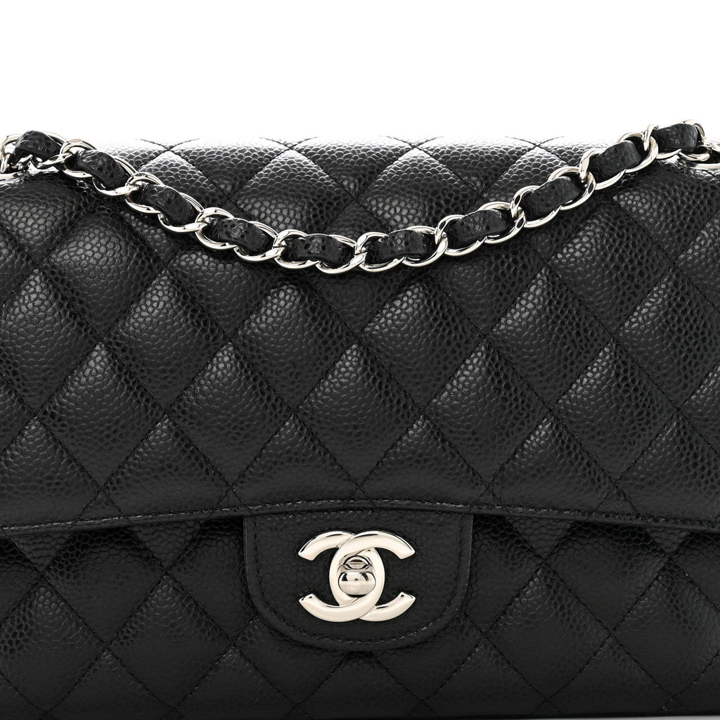 Caviar Quilted Medium Double Flap Black