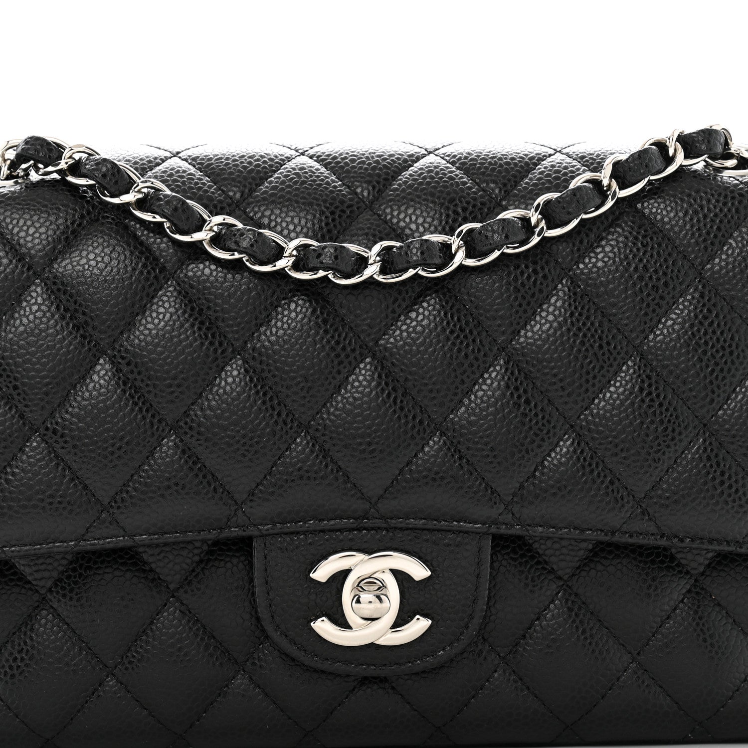 Caviar Quilted Medium Double Flap Black