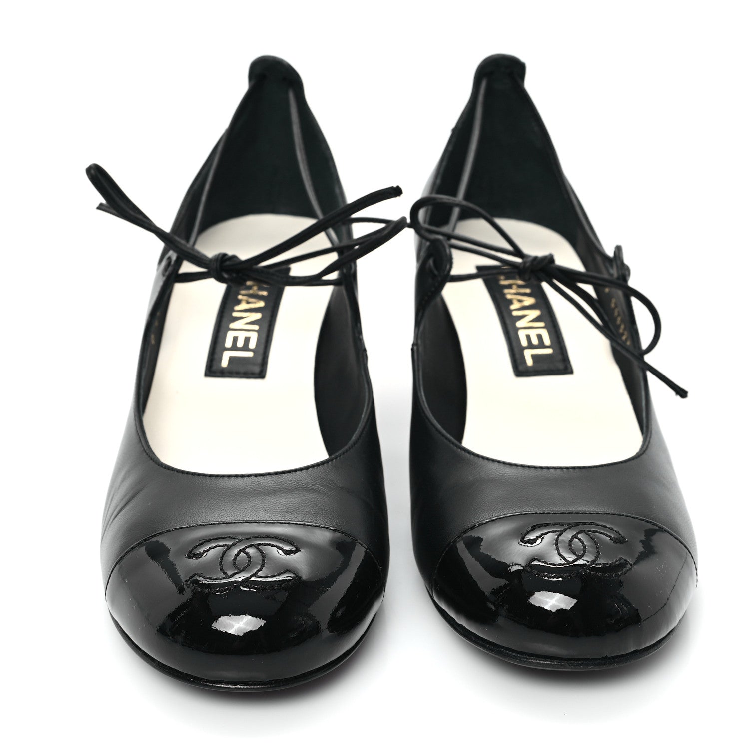 Lambskin Patent Cap Toe CC Mary Jane Pumps 38 Black