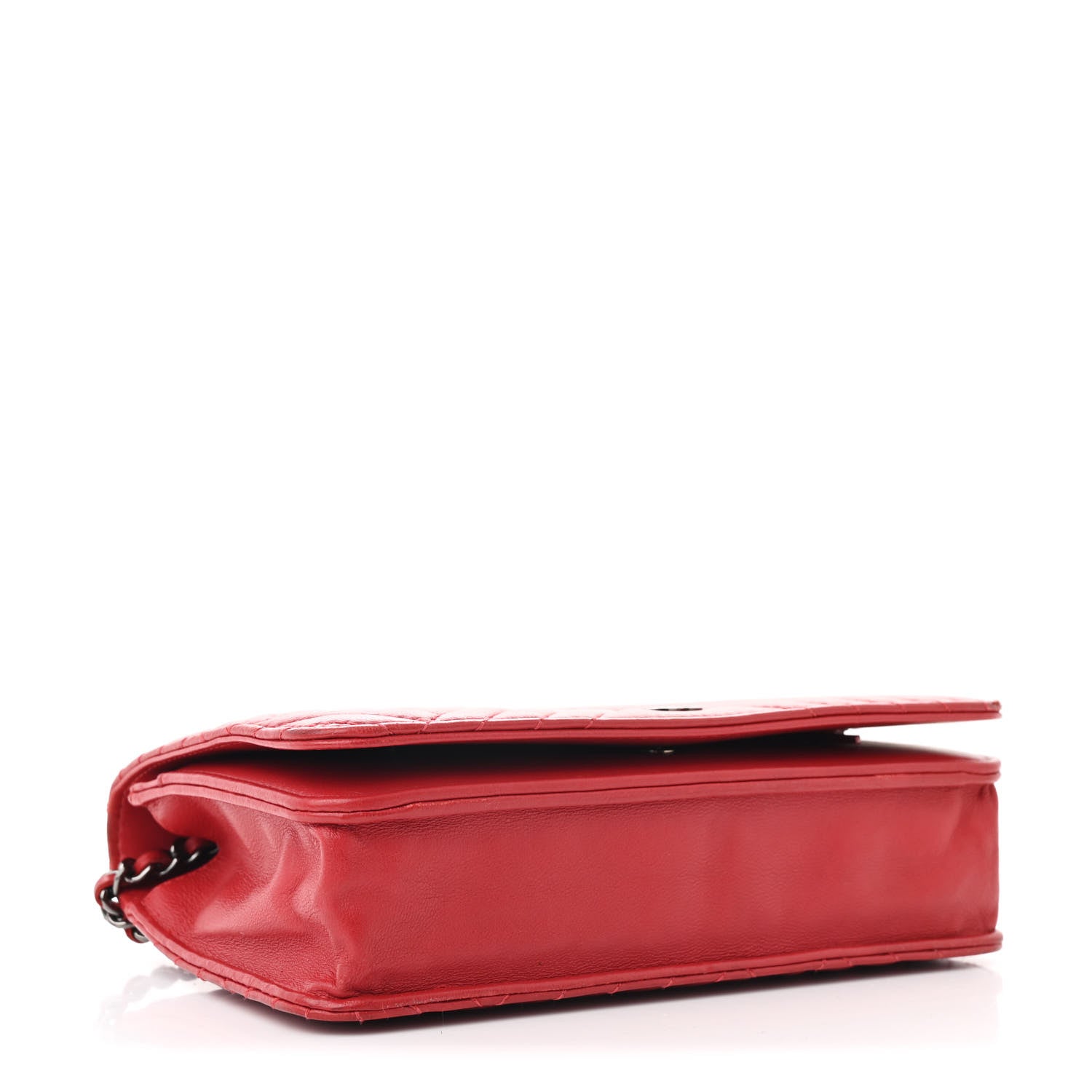 Lambskin Quilted CC Crossing Wallet On Chain WOC Red