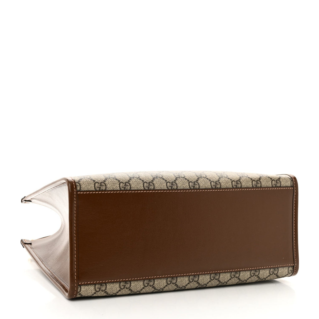 GG Supreme Monogram Azalea Calfskin Small Retro Interlocking G Tote Bag Beige Ebony Brown Sugar