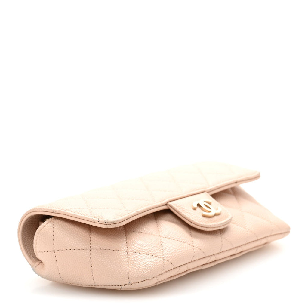 Caviar Quilted Glasses Case With Chain Beige