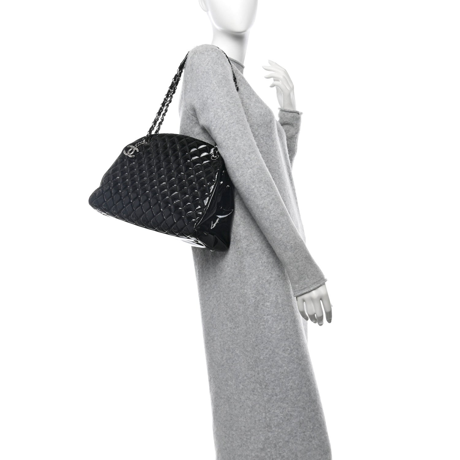 Patent Quilted Large Just Mademoiselle Bowling Bag Black