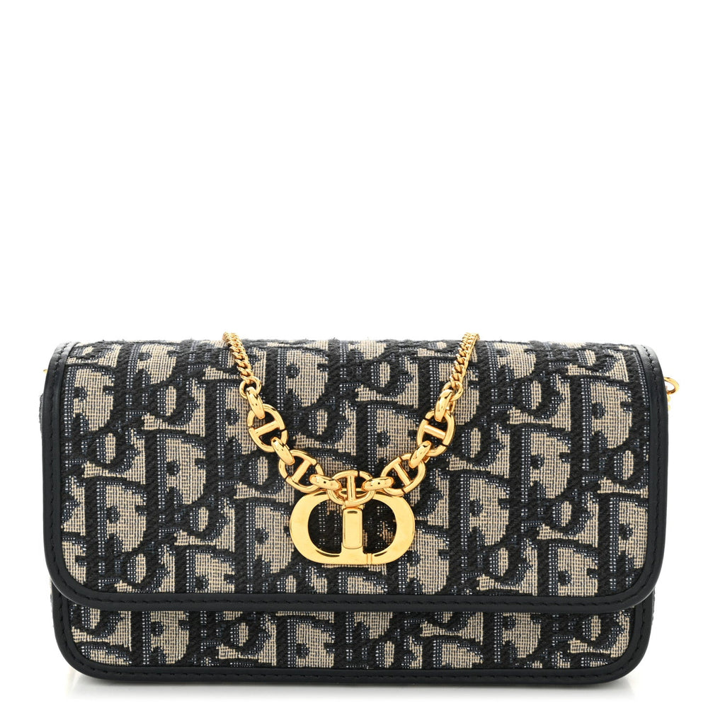 Oblique Calfskin Small Miss Caro Pouch With Chain Blue
