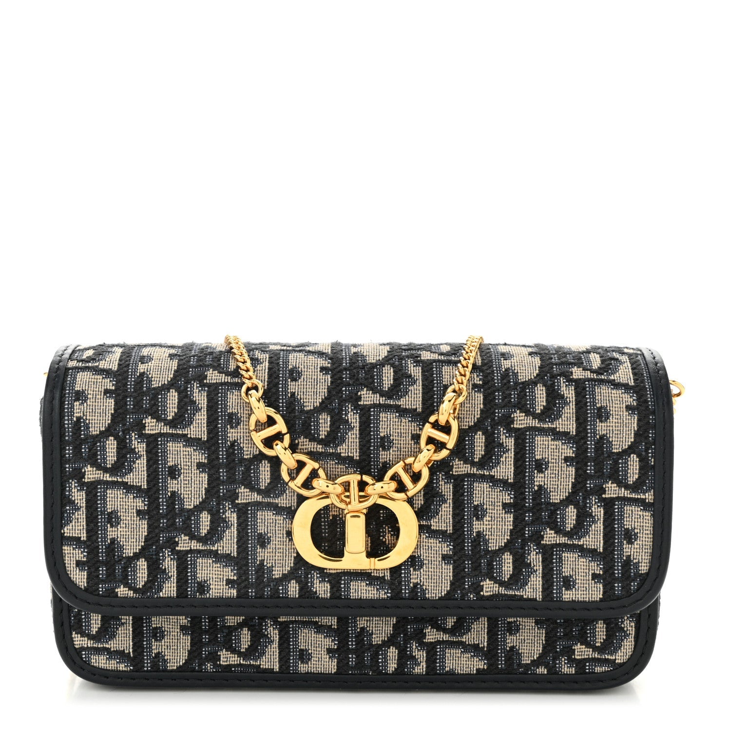 Oblique Calfskin Small Miss Caro Pouch With Chain Blue