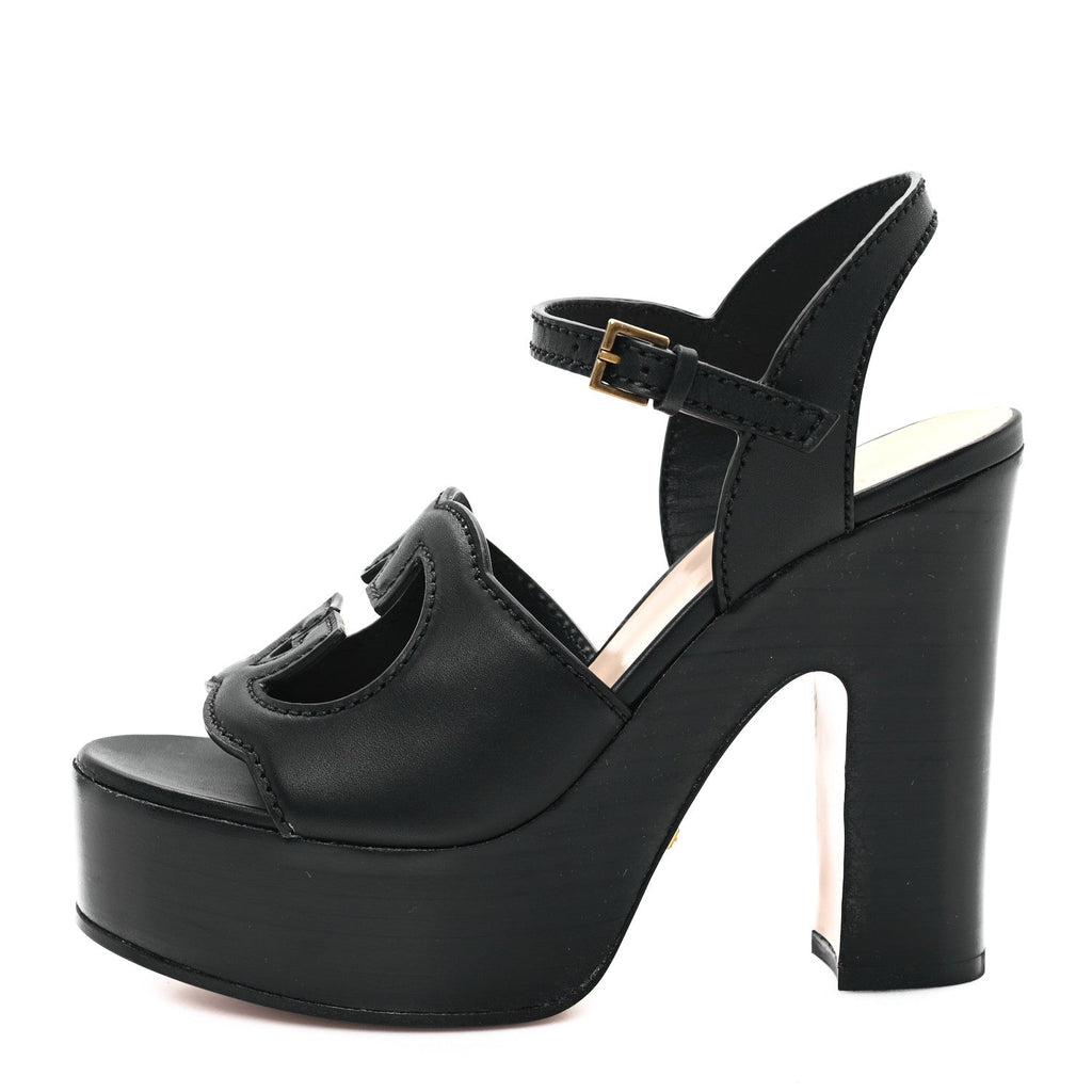 Cosmos Softy Calfskin Wooden Interlocking G Cut-Out 30/120mm Platform Sandals 35 Black