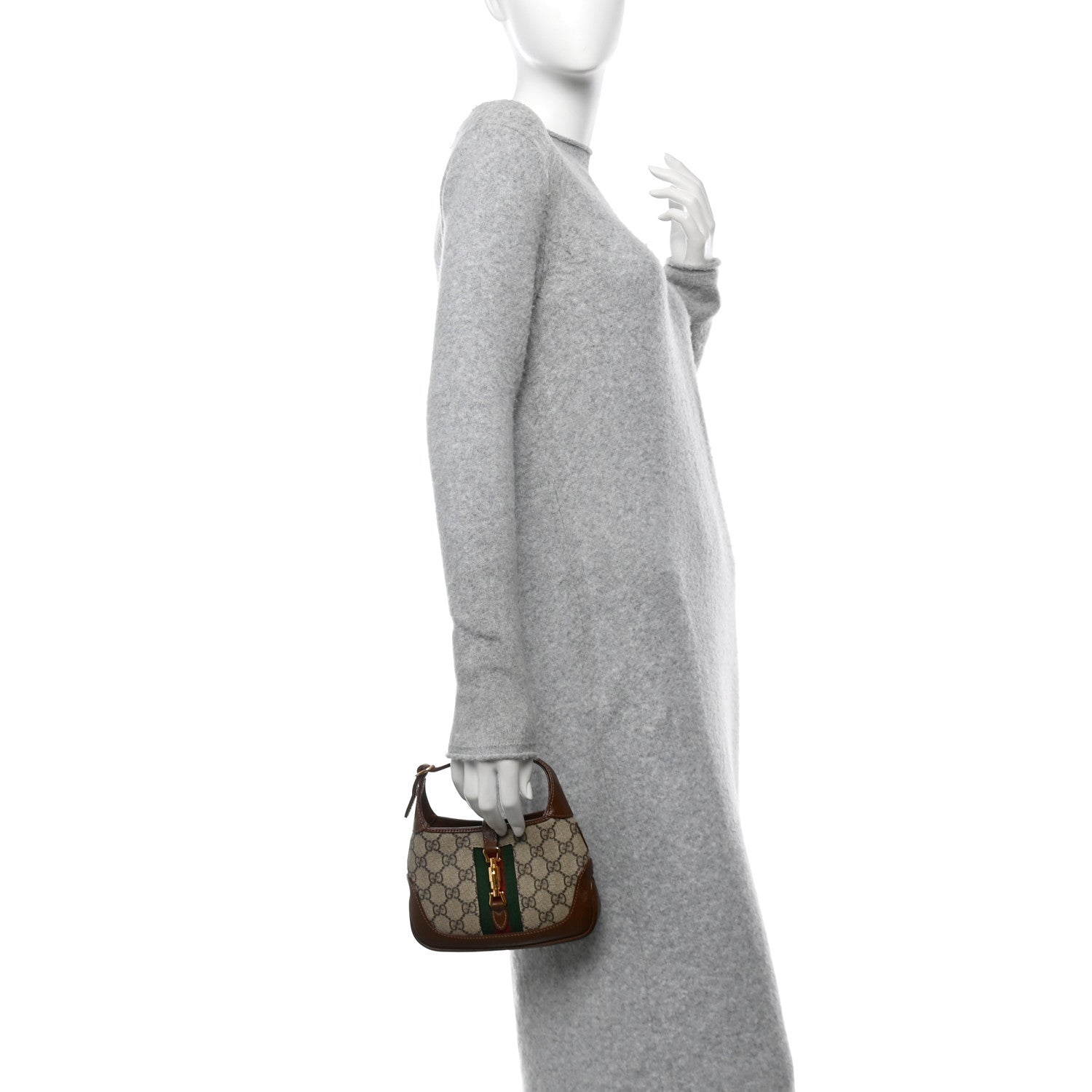 GG Supreme Monogram Azalea Calfskin Web Mini Jackie 1961 Hobo Beige Ebony Brown Sugar
