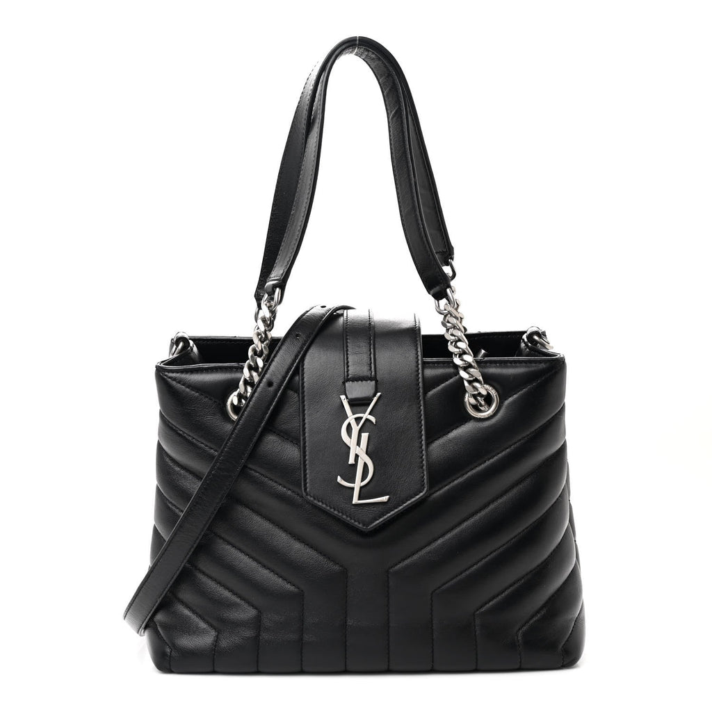 Calfskin Y Quilted Monogram Small Loulou Shopper Black