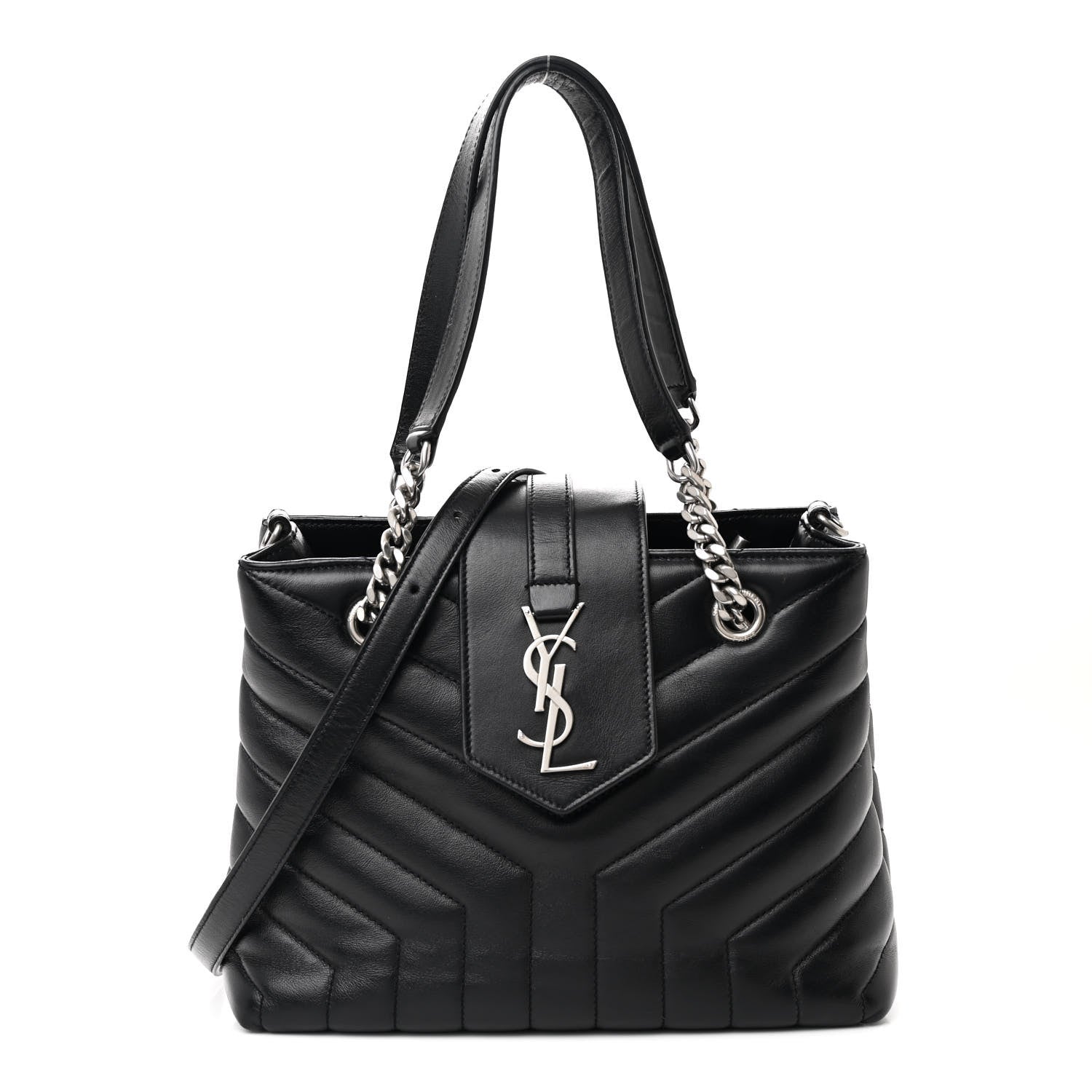 Calfskin Y Quilted Monogram Small Loulou Shopper Black