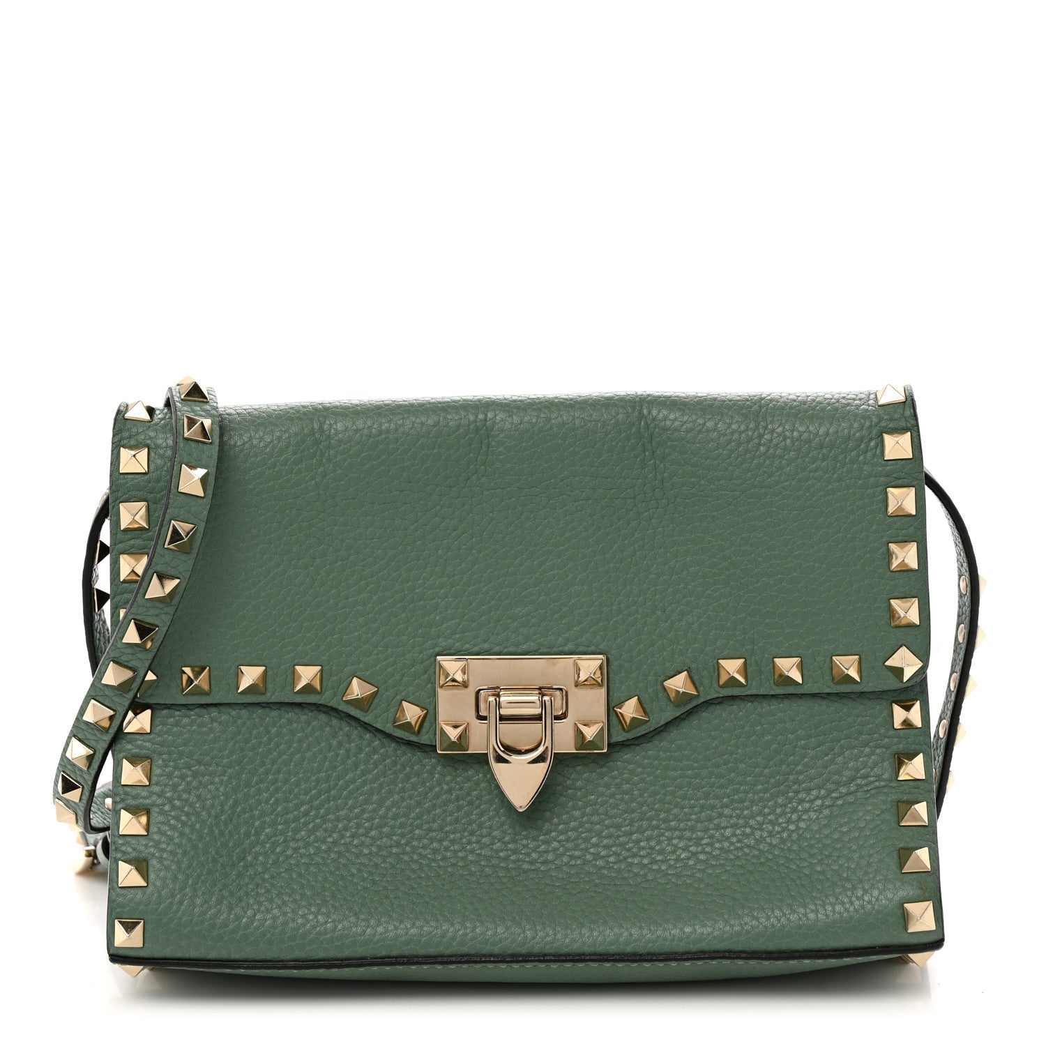 Pebbled Calfskin Medium Rockstud Flip Lock Crossbody Bag Light Green