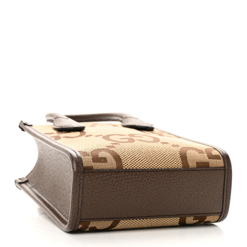 Monogram Jumbo GG Textured Dollar Calfskin Web Mini Vertical Tote Camel Ebony New Acero