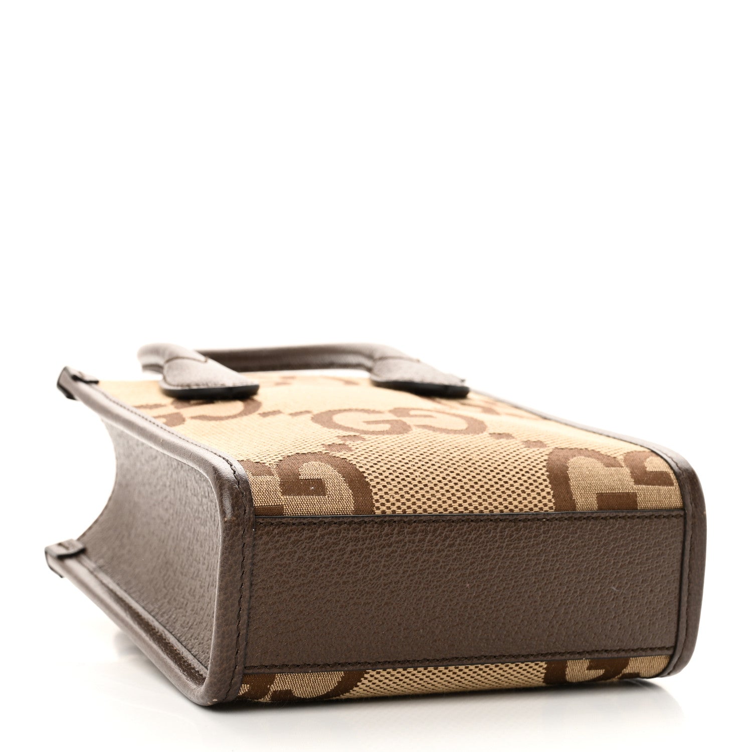 Monogram Jumbo GG Textured Dollar Calfskin Web Mini Vertical Tote Camel Ebony New Acero
